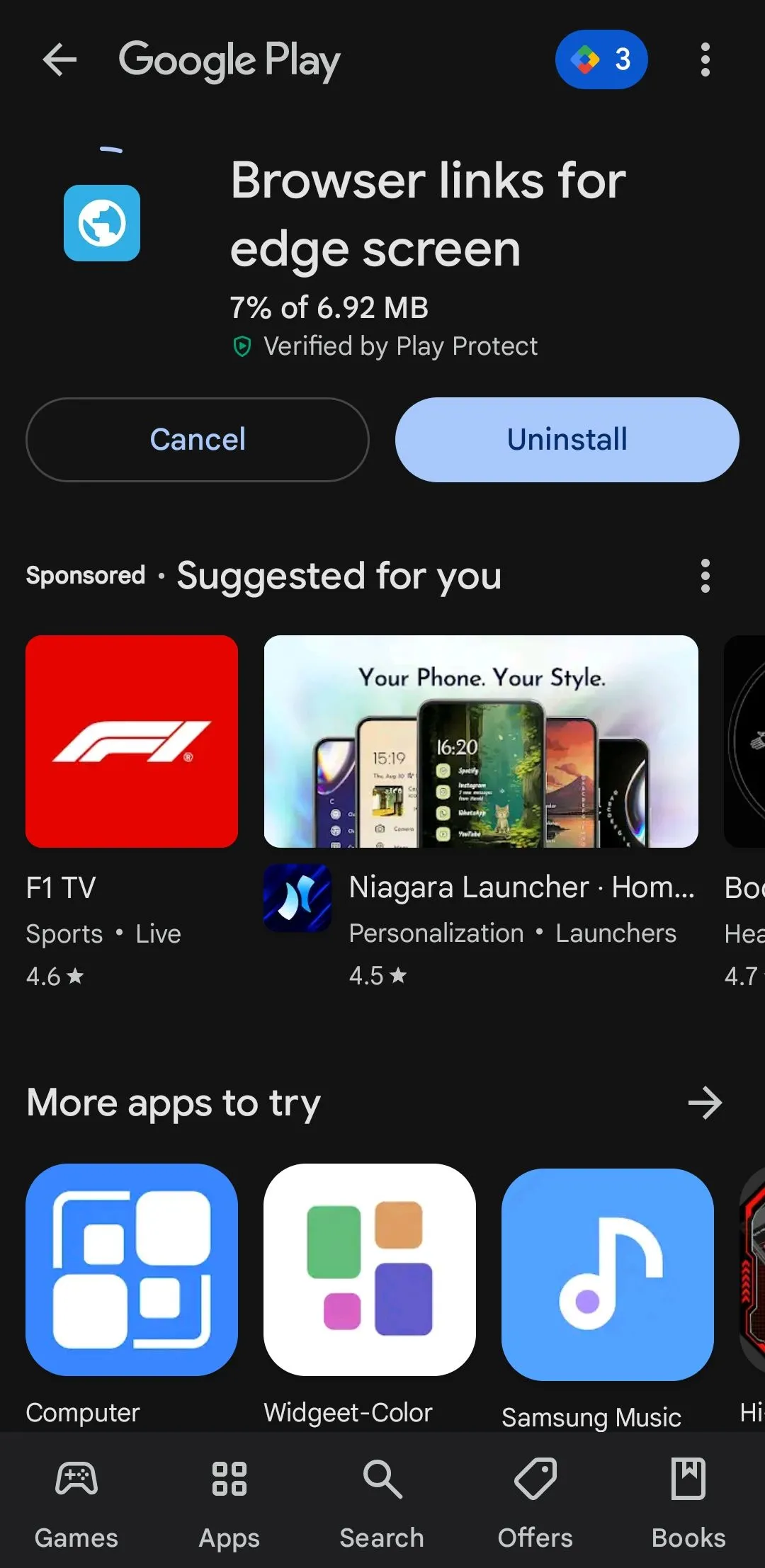 Ứng dụng Browser links for Edge screen trên Google Play Store giúp thêm phím tắt trang web