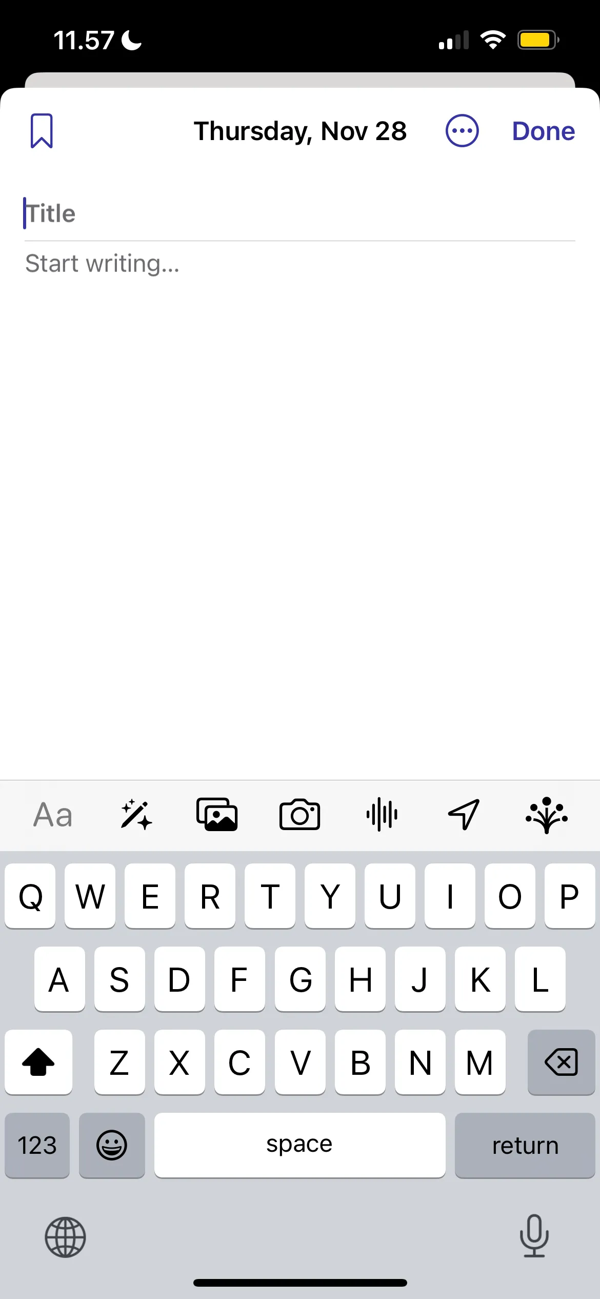 Ứng dụng Journal của Apple trên iOS, hiển thị giao diện tổng quan