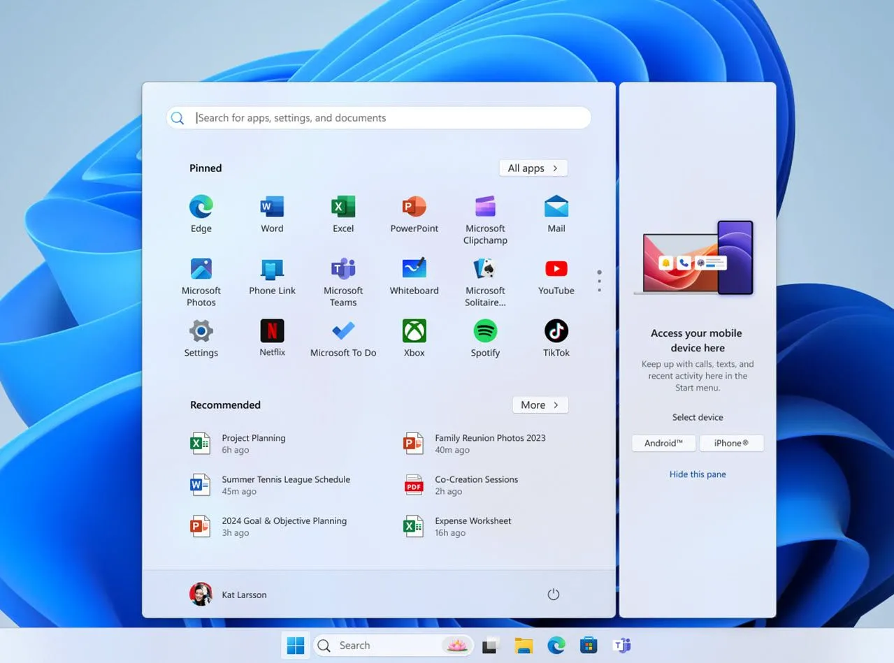 Ứng dụng Microsoft Phone Link xuất hiện trong menu Start của Windows