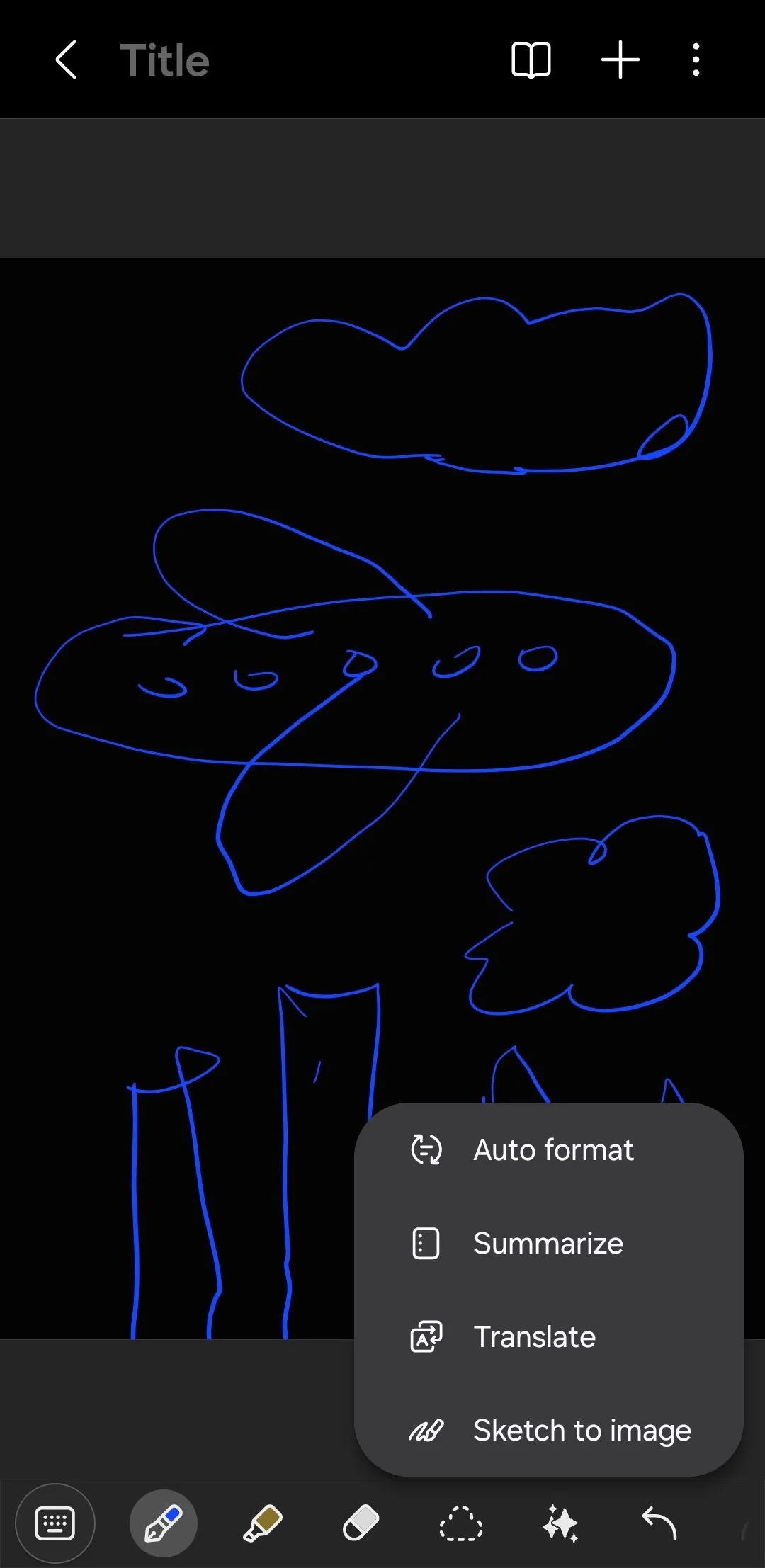 Ứng dụng Samsung Notes hiển thị tùy chọn Phác thảo thành ảnh (Sketch to Image) thông minh