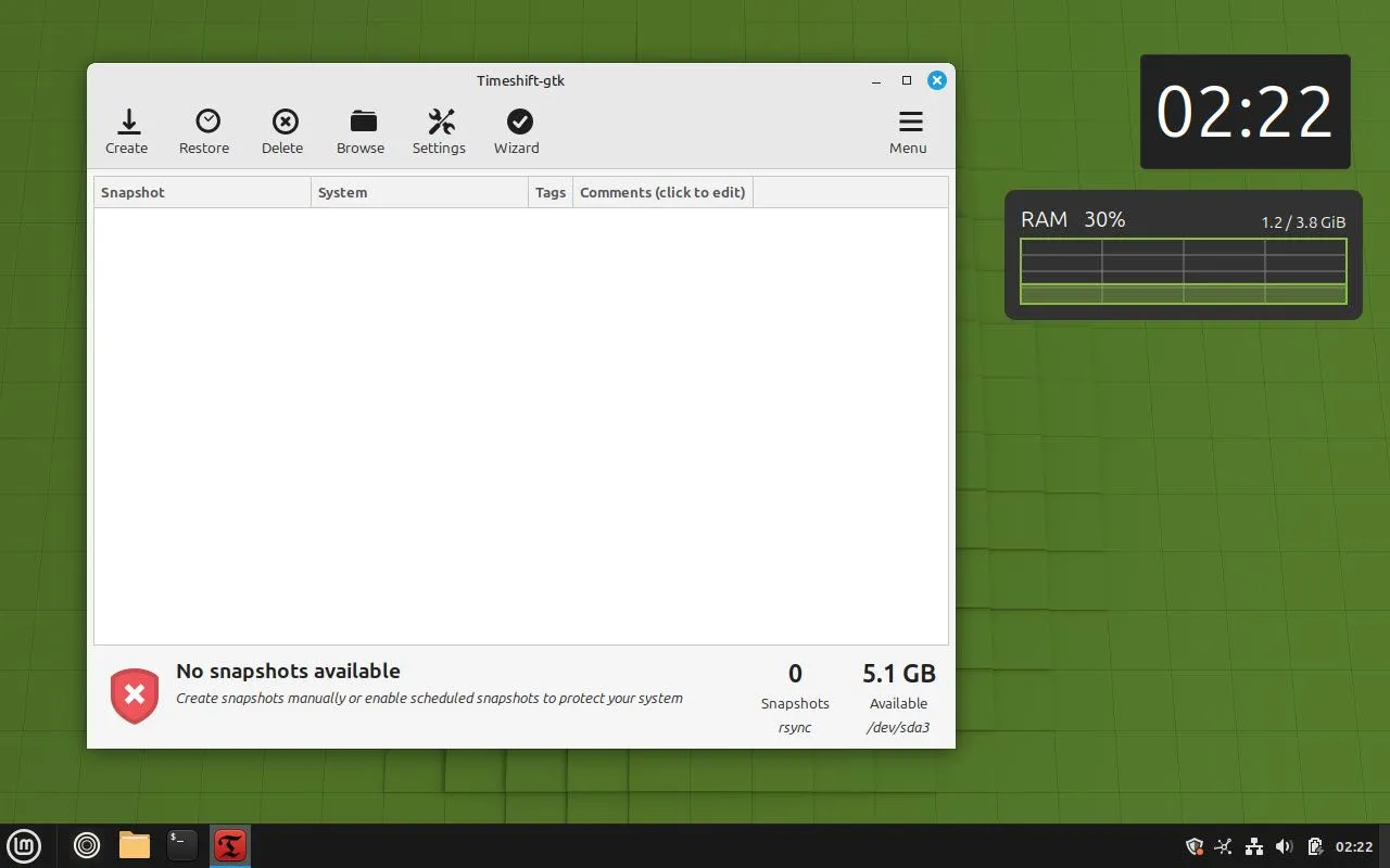 Ứng dụng Timeshift trong Linux Mint