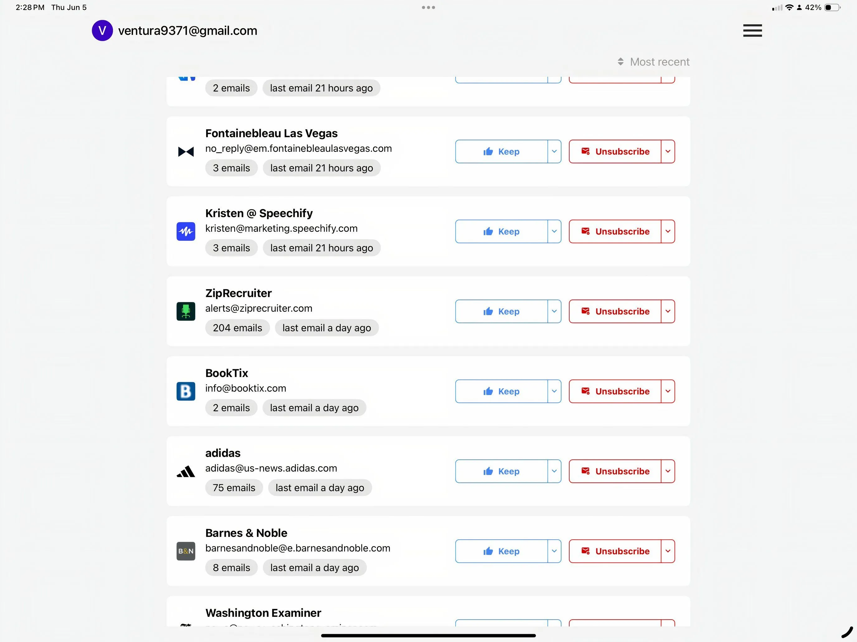 Ứng dụng Trimbox trên iPad giúp quản lý và hủy đăng ký email