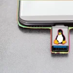 USB cứu hộ hệ thống với biểu tượng Linux Tux đang cắm vào laptop