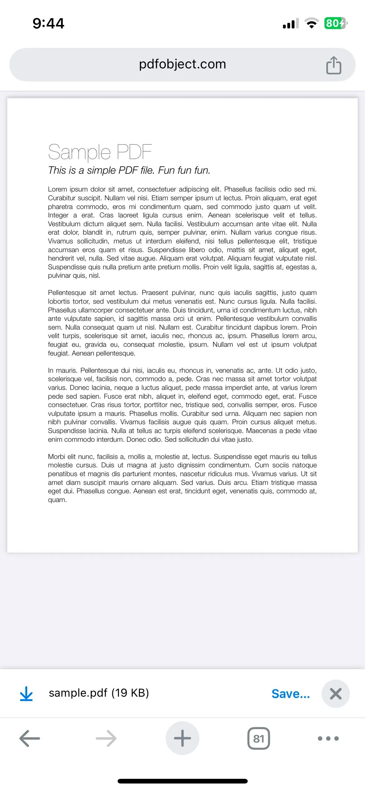 Ví dụ tài liệu PDF được xem và lưu trữ trực tiếp từ Chrome trên điện thoại iPhone
