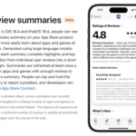 Ví dụ tính năng AI tóm tắt đánh giá ứng dụng trên Apple App Store
