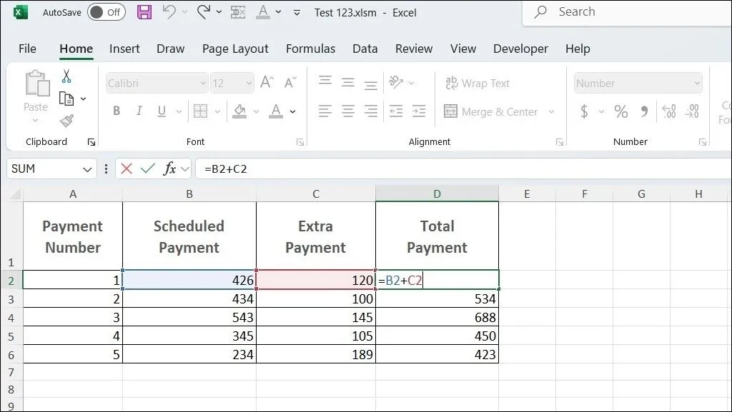 Ví dụ về công thức cộng cơ bản trong Excel giúp tăng tốc độ tính toán.