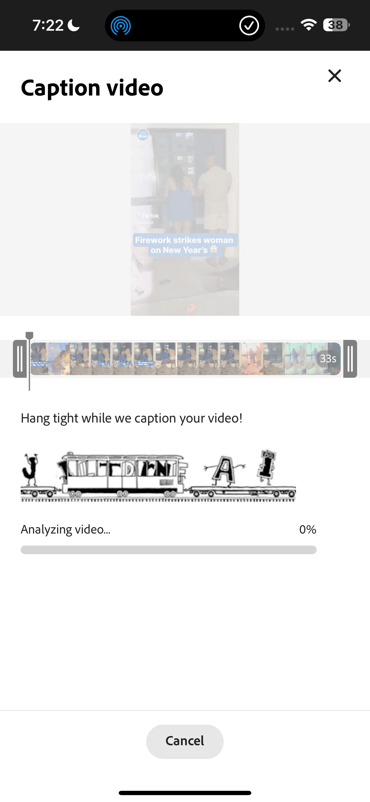Video đang được xử lý để tạo phụ đề tự động trên Adobe Express