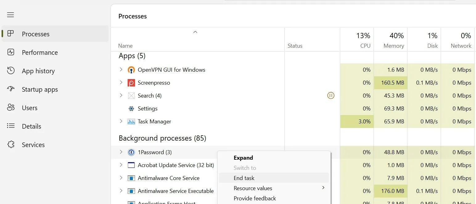Vô hiệu hóa tiến trình nền trong Trình quản lý tác vụ Windows