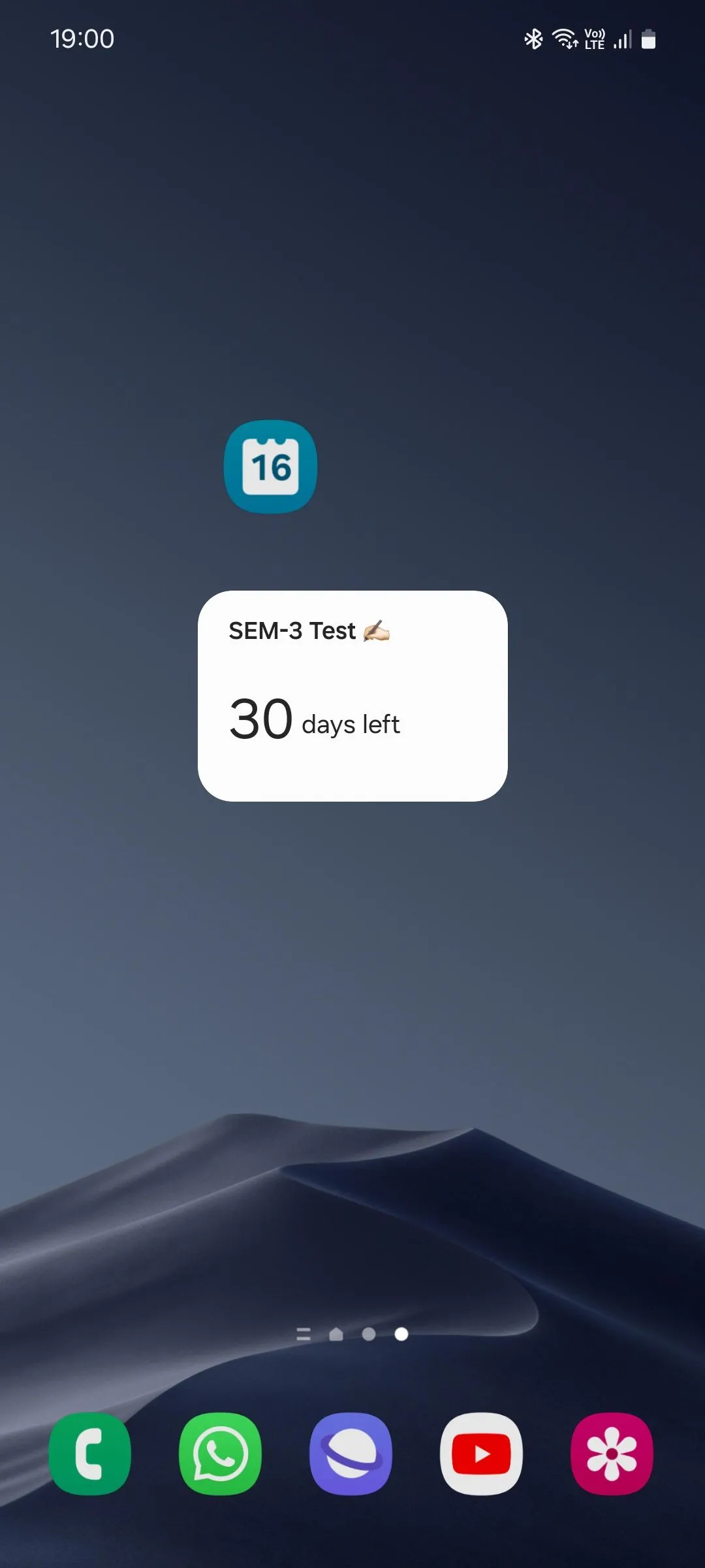Widget đếm ngược của Lịch Samsung trên màn hình chính, hiển thị số ngày còn lại đến một sự kiện