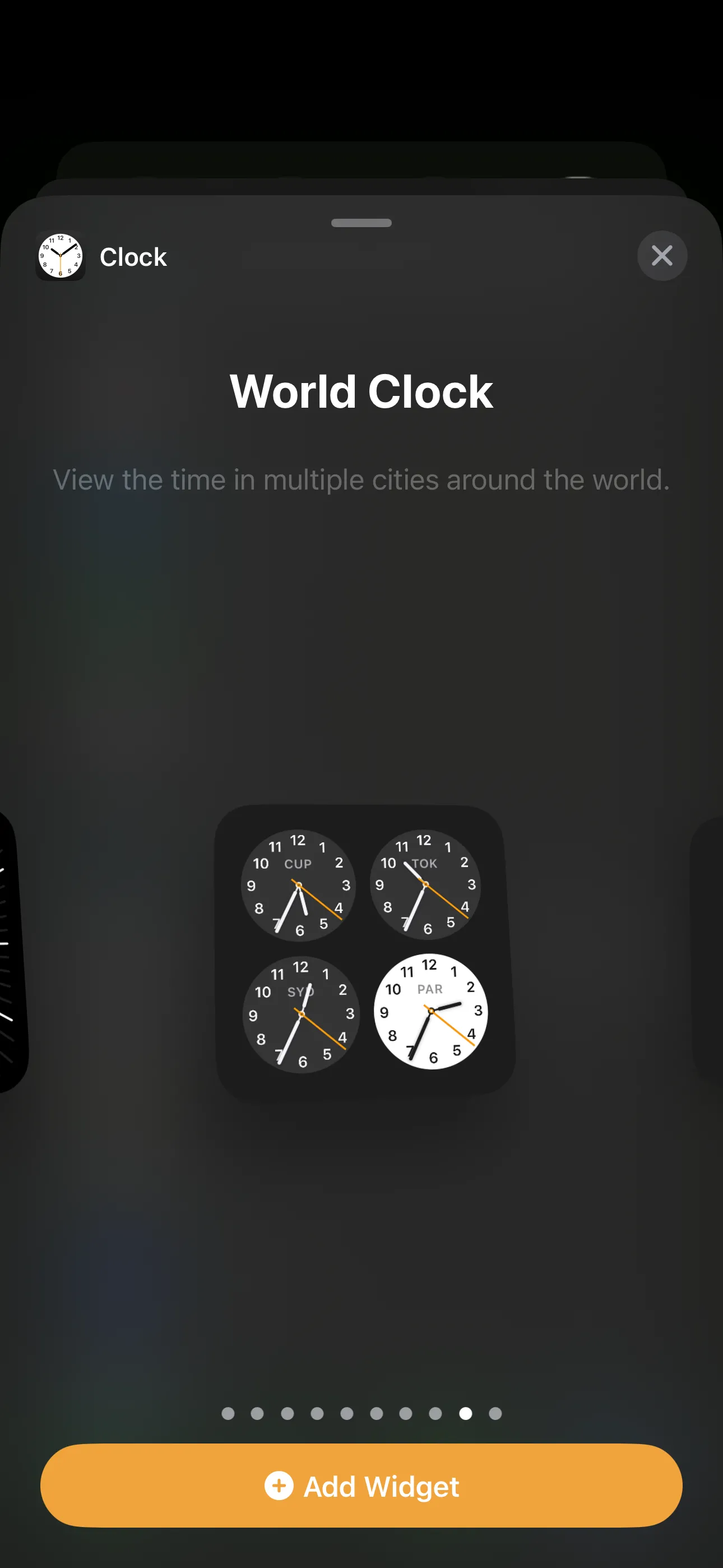Widget Đồng hồ thế giới dạng vuông trên iPhone