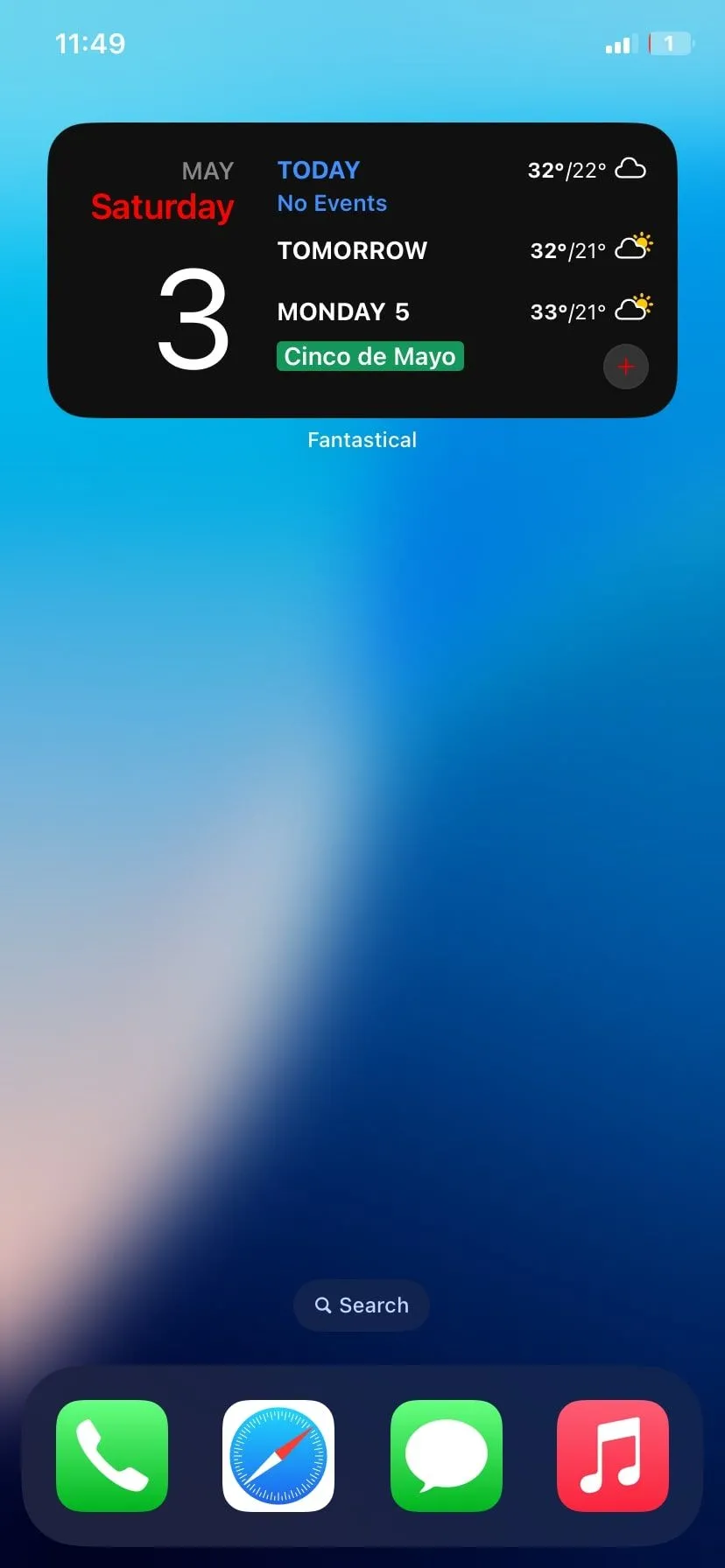 Widget Fantastical hiển thị các sự kiện sắp tới trên màn hình chính iPhone