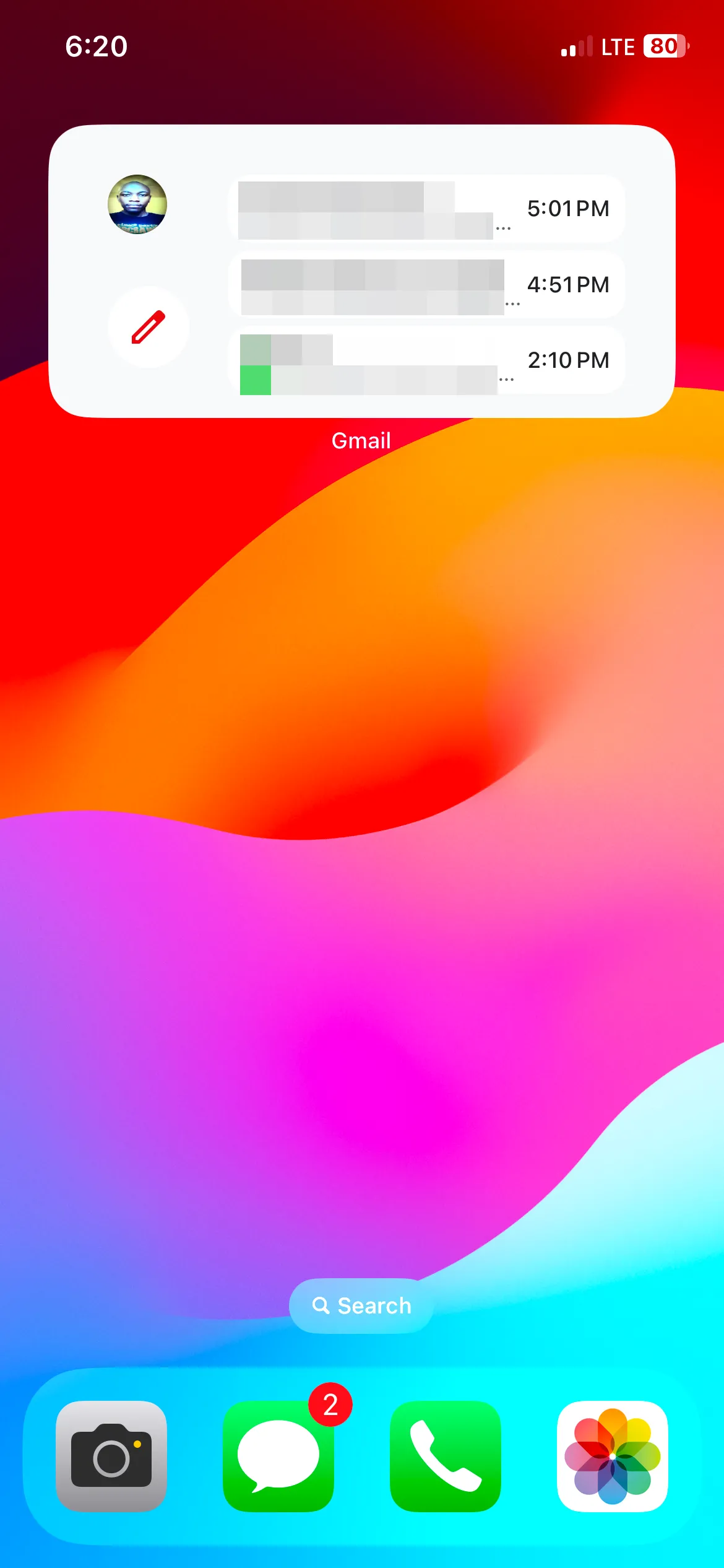 Widget Gmail trên màn hình chính iPhone giúp xem nhanh các email chưa đọc