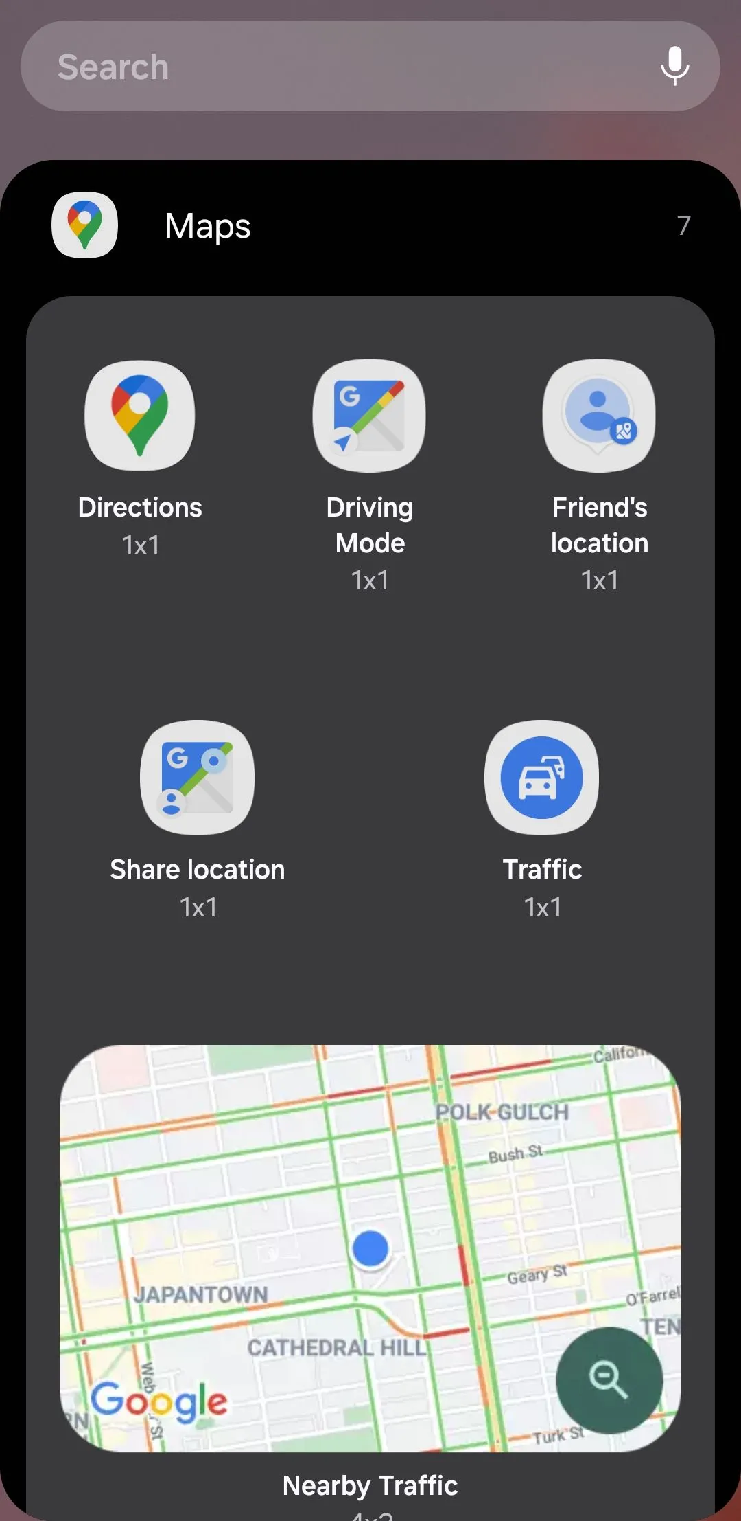 Widget Google Maps hiển thị tình hình giao thông quanh khu vực hiện tại trên Android