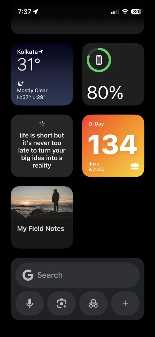 Widget Google trên màn hình chính iPhone giúp tìm kiếm nhanh