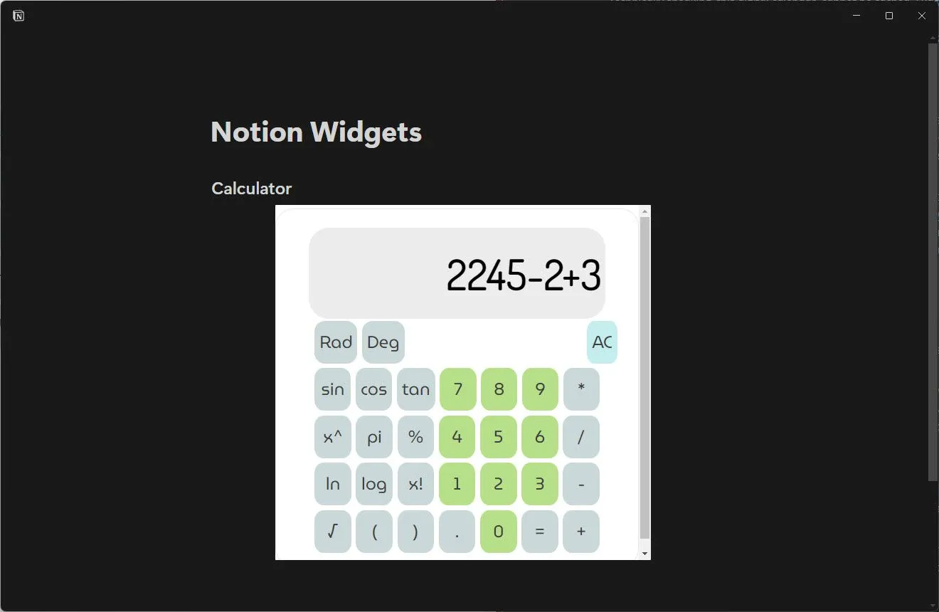 Widget máy tính Calculator tích hợp trực tiếp trên giao diện Notion