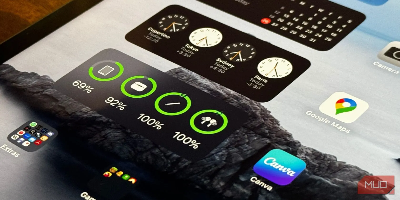 Widget pin iPad hiển thị phần trăm pin