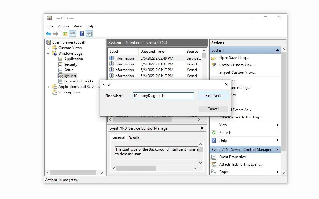 Xem kết quả kiểm tra RAM bằng Windows Memory Diagnostic trong Event Viewer