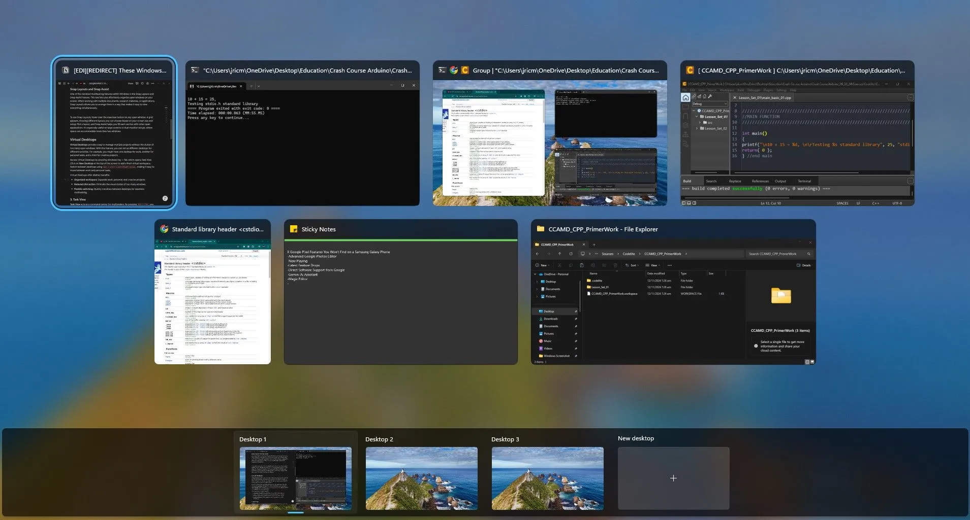 Xem toàn bộ các cửa sổ và màn hình ảo với Task View trong Windows