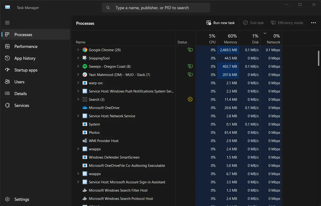 Xem trước các tiến trình trong Task Manager