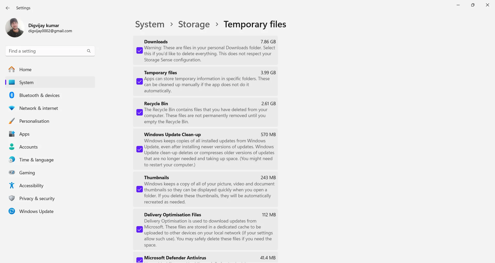 Xóa Bộ nhớ đệm Hình thu nhỏ từ Cài đặt Windows
