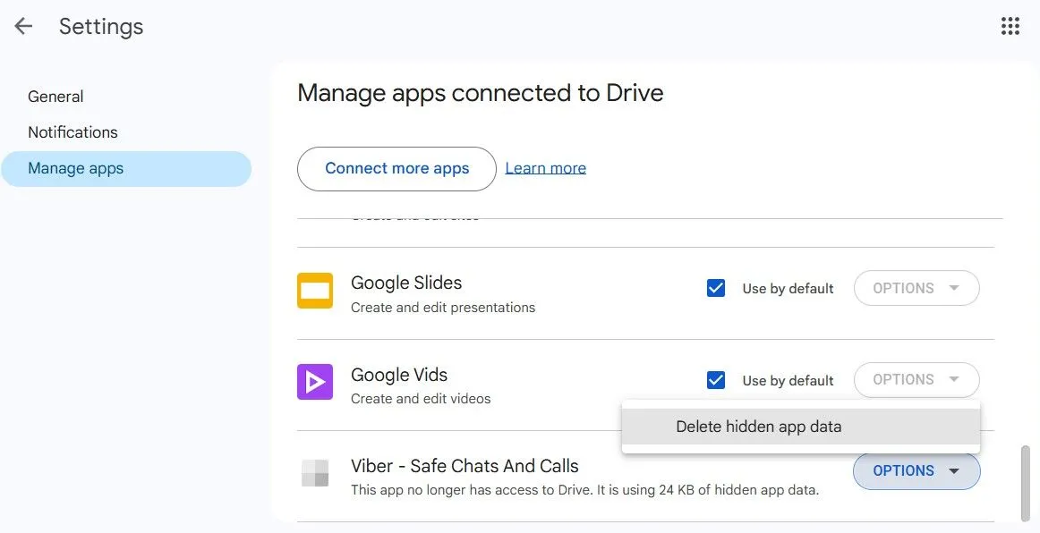 Xóa dữ liệu ứng dụng ẩn được lưu trữ trong Google Drive